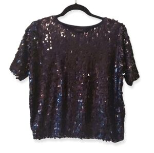 Atmosphere Sequin Blue Short Sleeve Sweater